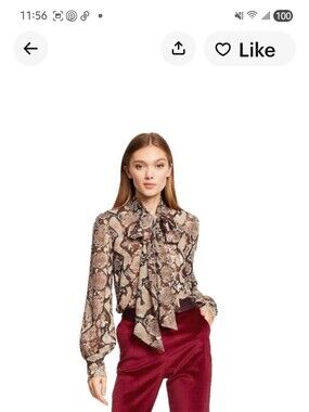 Altuzarra Brown & Cream Snake-Print Tie-Neck Blouse